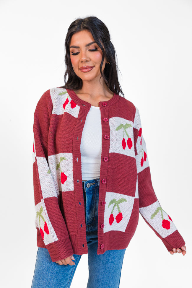 Cherry Much In Love Brick and White Multi Checkered Cardigan Cheap Pice Buy Discount