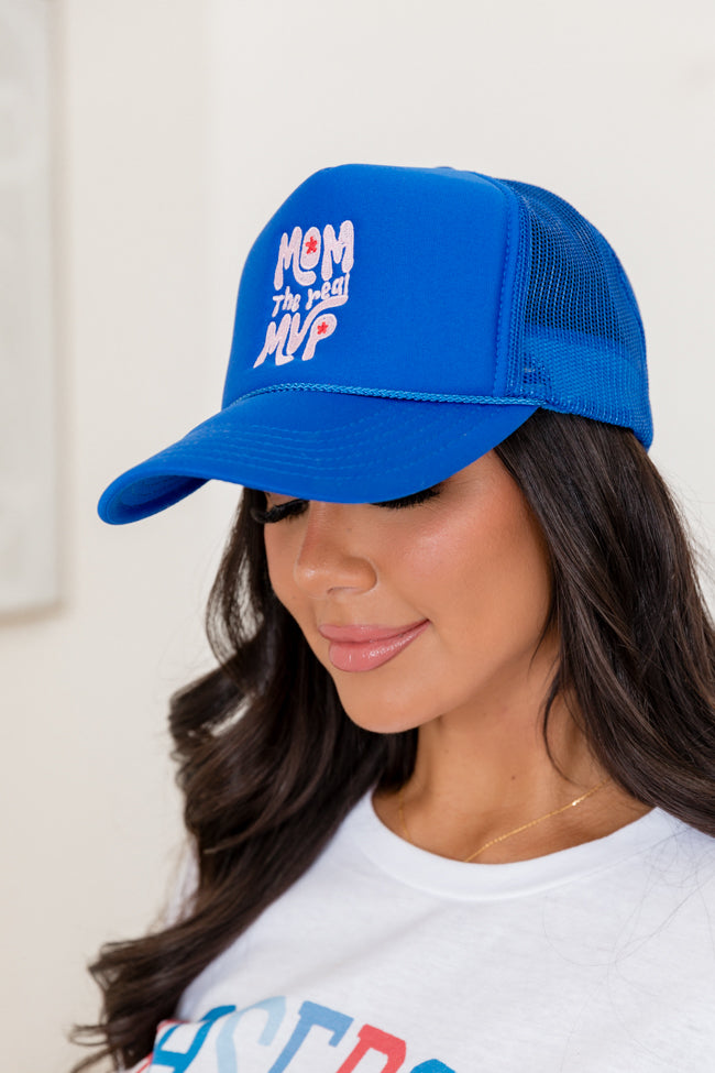 Mom The Real MVP Blue Trucker Hat FINAL SALE Quality Free Shipping Low Pice