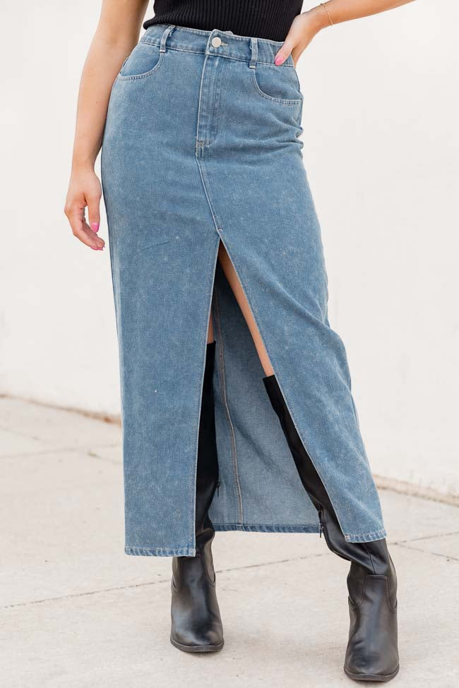 In Awe Light Wash Denim Midi Skirt FINAL SALE Cheap Pictures