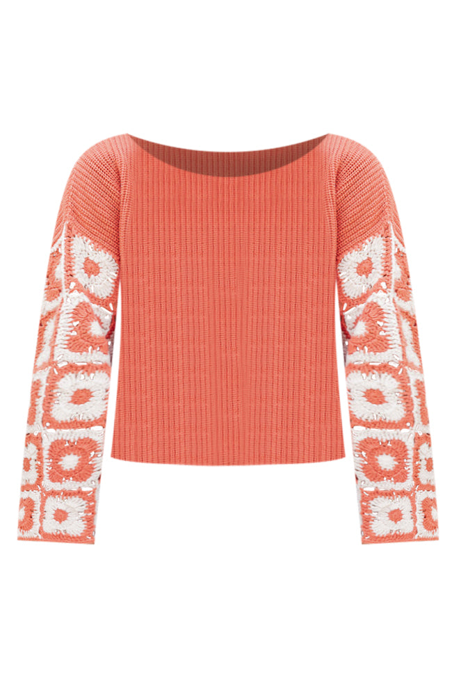 Do Your Best Rust Multi Crochet Sleeve Sweater FINAL SALE Buy Cheap Outlet Locations