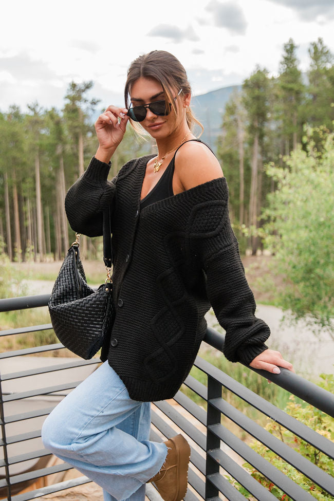 On My Mind Black Cable Knit Cardigan With Paypal