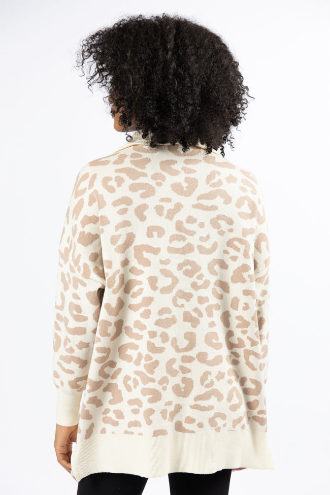 Pulling Heartstrings Tan And Cream Leopard Quarter Zip Pullover SALE Best Place Online