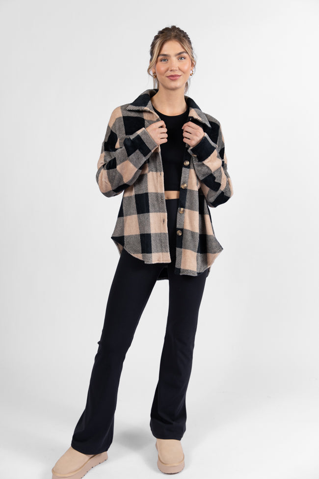 Wind Down Black and Tan Fleece Plaid Shacket Sale Reliable