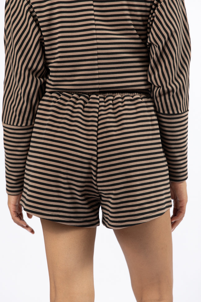 No Complaints Mocha and Black Striped Shorts SALE Outlet Clearance