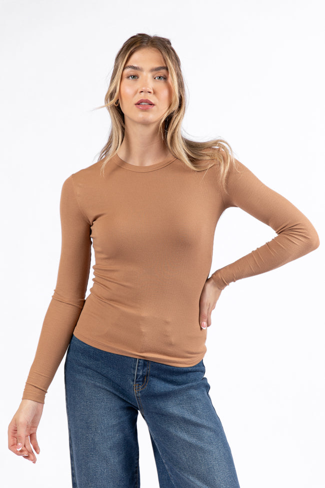 Make Your Choice Brown Ribbed Long Sleeve Tee Buy Cheap Low Shipping