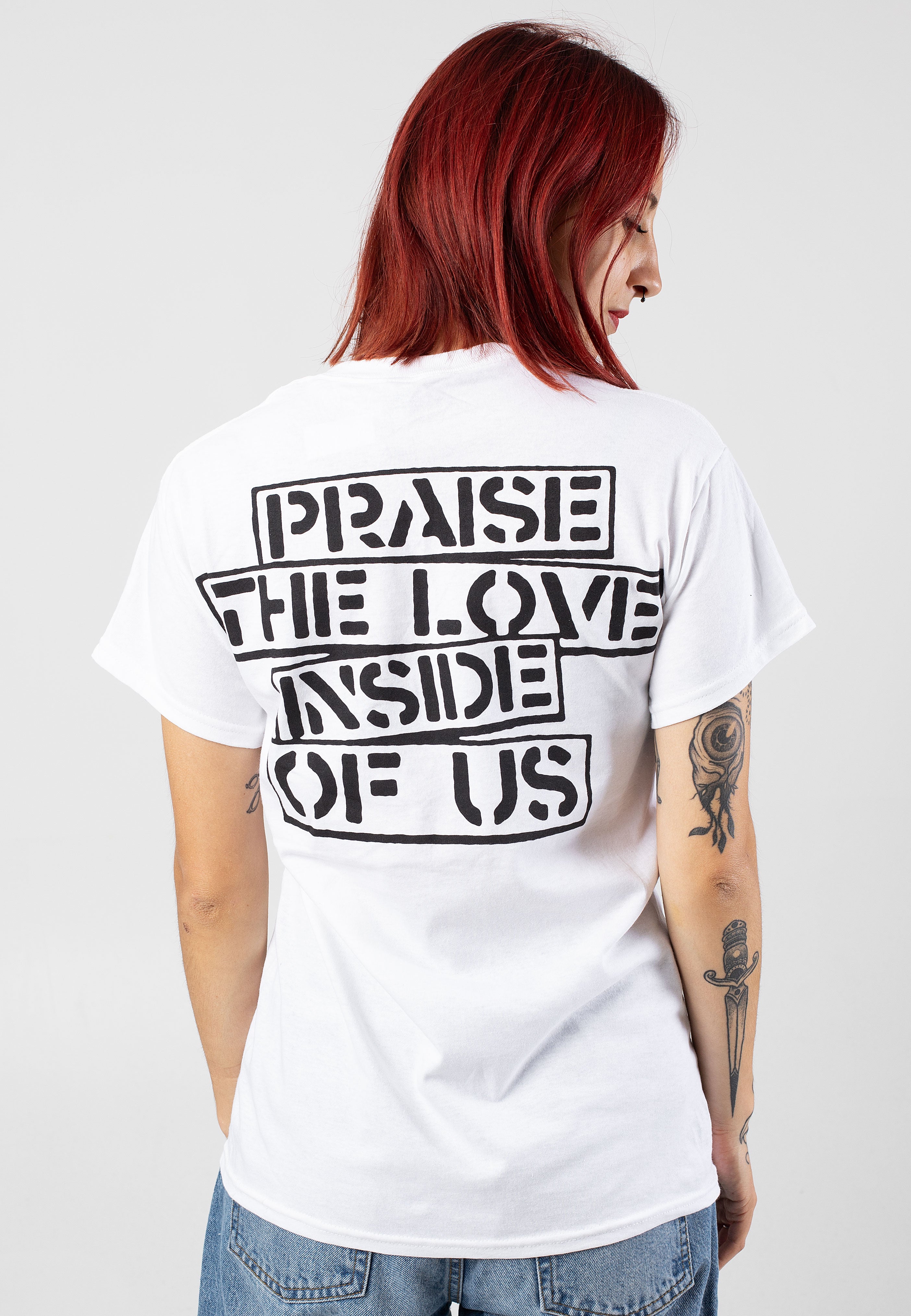 While She Sleeps - Praise The Love White - T-Shirt Shop Offer Online