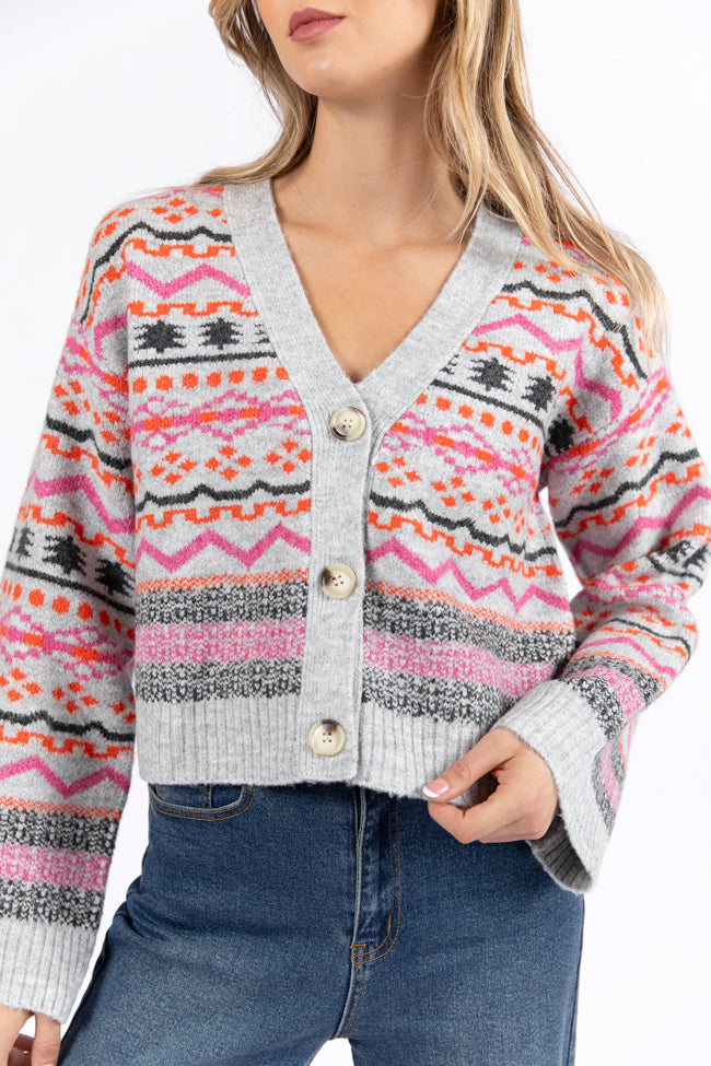 Fair And Square Grey And Pink Fair Isle Cardigan FINAL SALE Free Shipping For Cheap