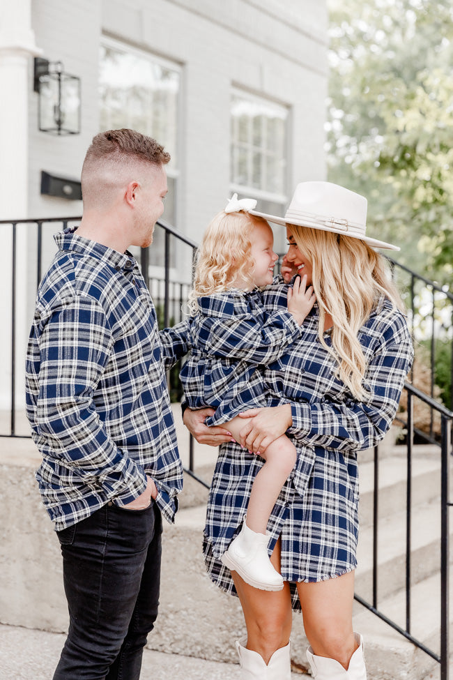 Make My Day Kid's Navy Plaid Shirt Dress FINAL SALE