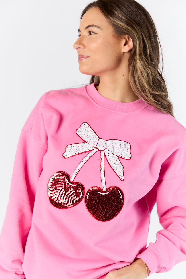 Cherry Patch Pink Oversized Sweatshirt FINAL SALE Fashion Style Online