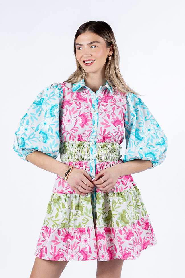 Fresh Blooms Multi Colorblock Floral Mini Dress Sale Visit