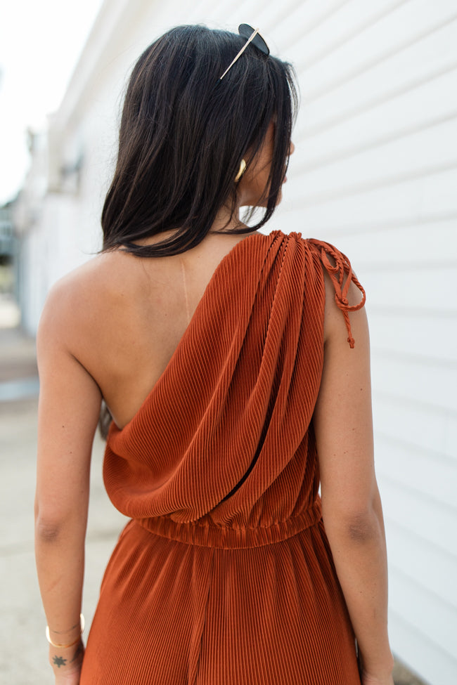 Sent From Above Rust One Shoulder Plisse Jumpsuit FINAL SALE For Sale Online