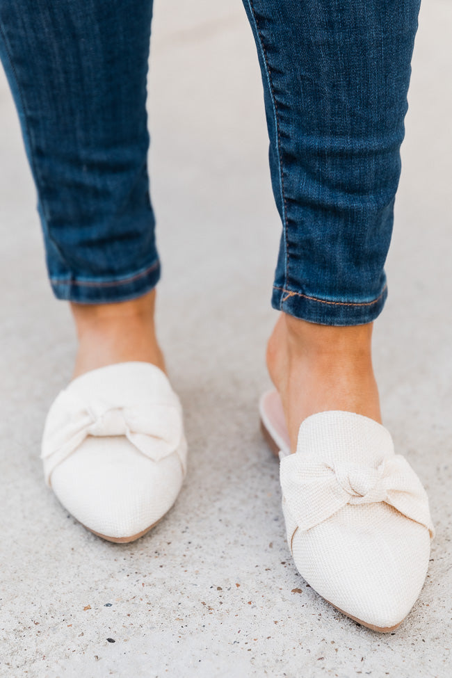 Audry Ivory Tweed Bow Mule Flats FINAL SALE Eastbay Online