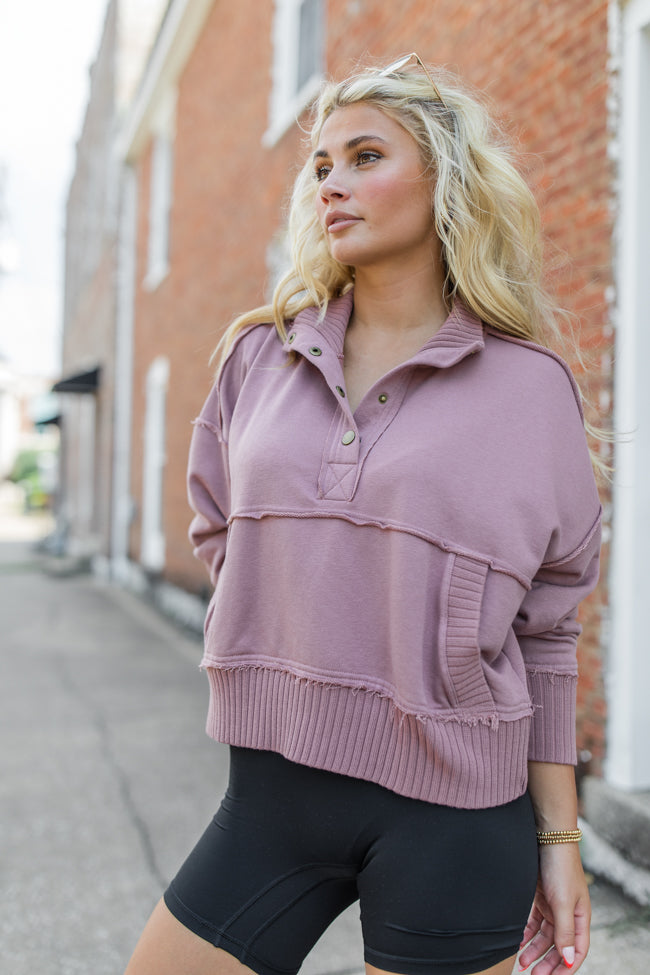 Just Go With It Mauve Crop Henley Pullover SALE New Styles Cheap Pice