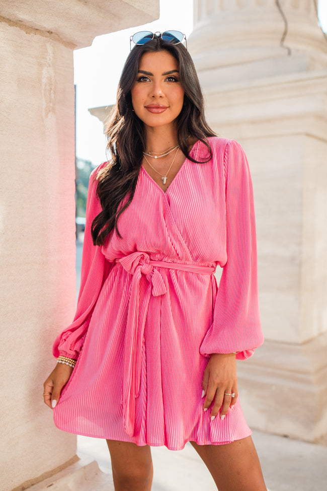 Colors Of My Heart Pink Solid Tie Belt Dress 2025 Online