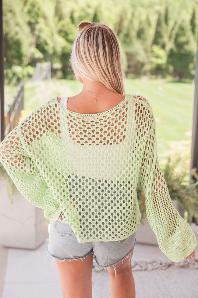 Just Your Type Lime Open Knit Sweater Discount Authentic