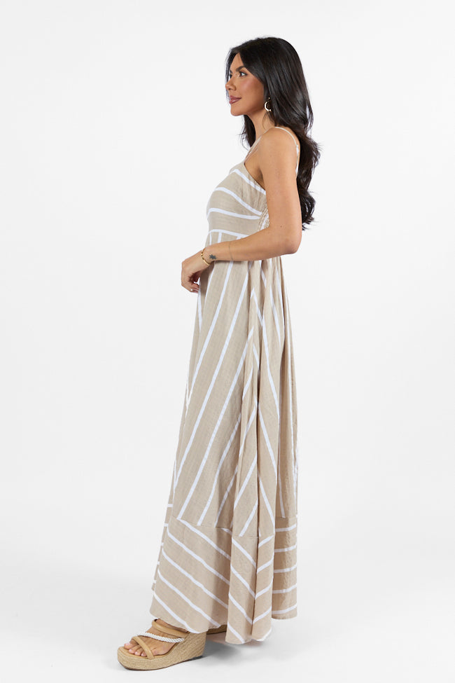 Come Sail Away Neutral Striped Midi Dress Buy Cheap Affordable