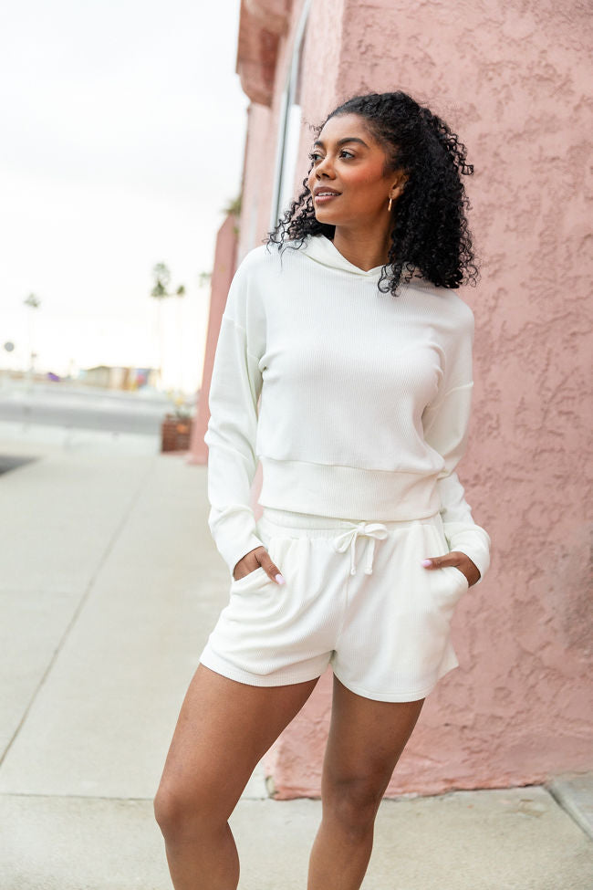 Everything I Want Ivory Ribbed Hoodie and Shorts Set Outlet 2025