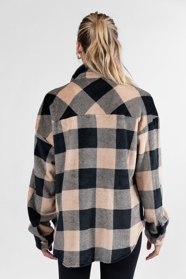 Wind Down Black and Tan Fleece Plaid Shacket Sale Reliable