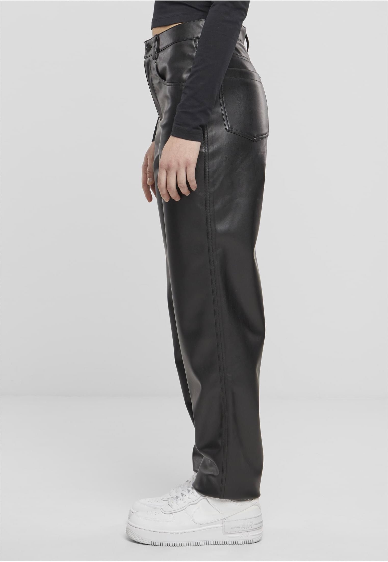 Urban Classics - Ladies Straight Leg Synthetic Leather Black - Pants For Sale Online