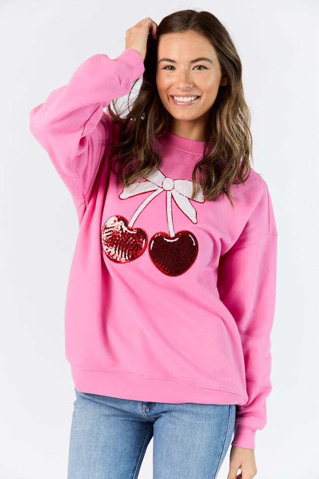 Cherry Patch Pink Oversized Sweatshirt FINAL SALE Fashion Style Online