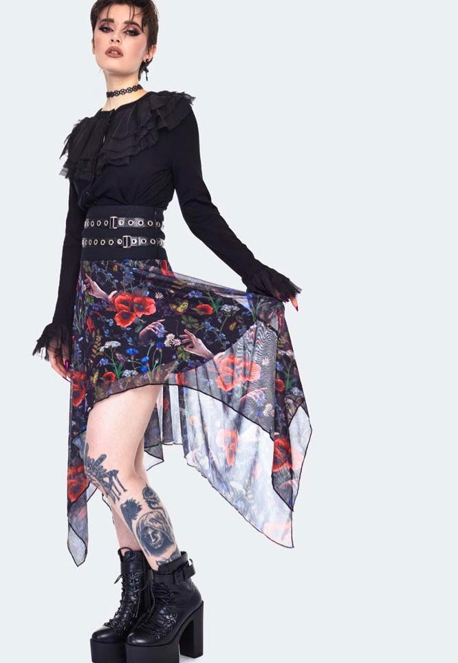 Jawbreaker - Night Meadow Asymmetrical Mesh Multi - Skirt Low Cost For Sale