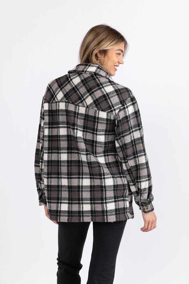 Through The Leaves Black Plaid Sherpa Shacket 2025 Cheap Online