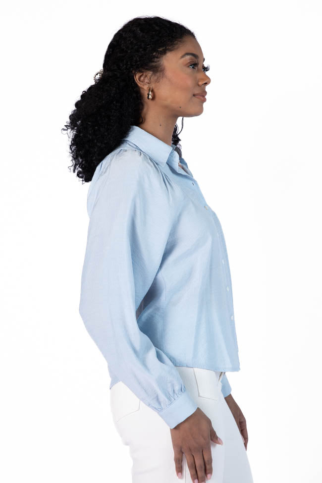 Basic Foundation Blue Button Down Blouse Cheap Shop