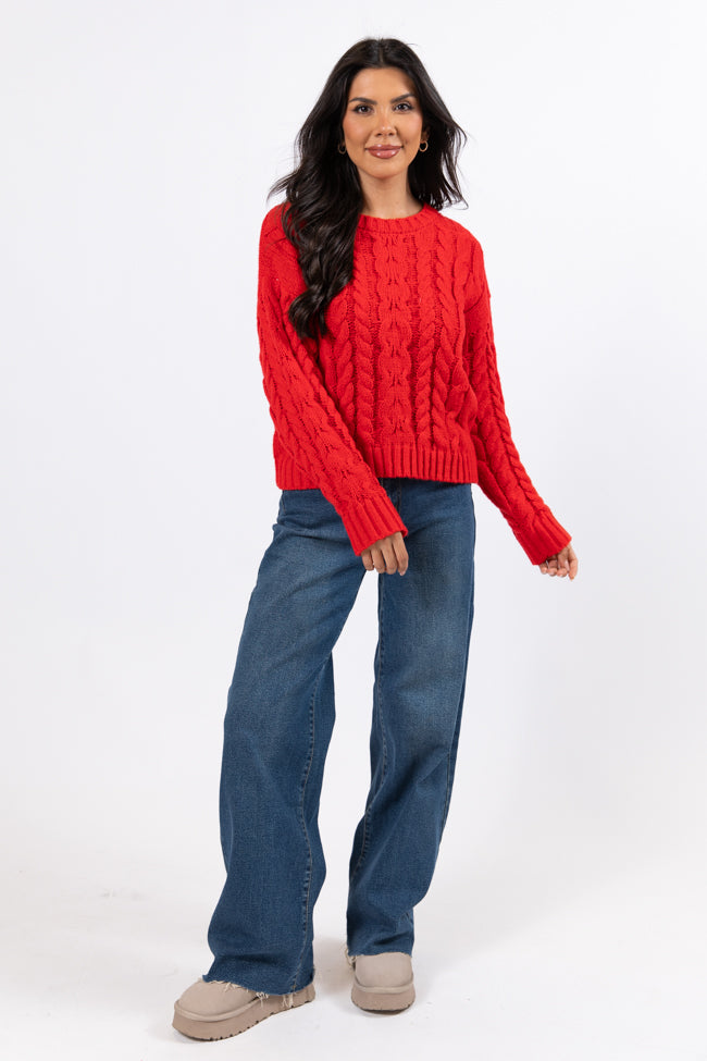 A Cozy Place Red Cable Knit Crew Neck Sweater Visit