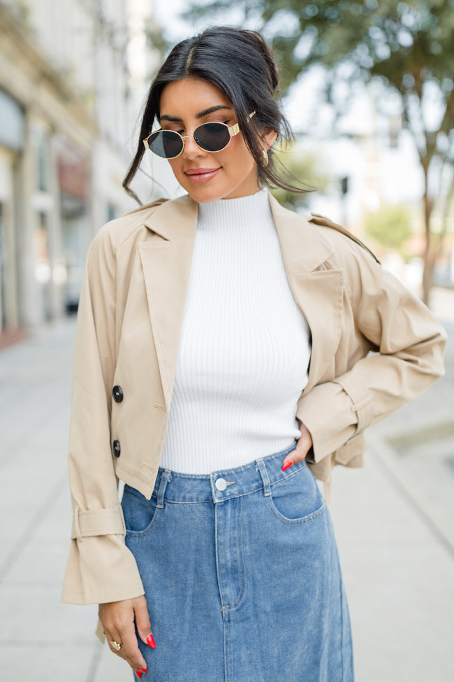 Invest In Me Tan Crop Trench Coat FINAL SALE Outlet Sale Online