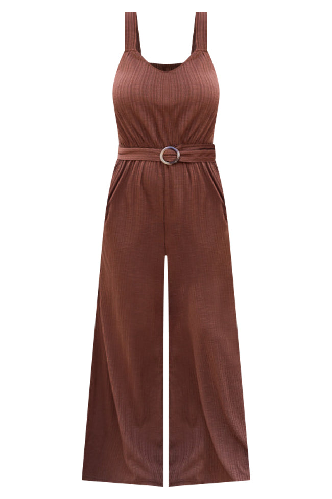 Talk A Lot Brown Tank Belted Jumpsuit FINAL SALE Clearance Buy