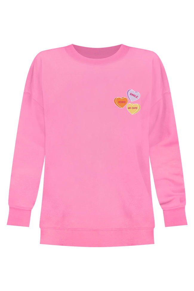 Candy Hearts Conversation Pink Oversized Graphic Sweatshirt Sale Best Sale