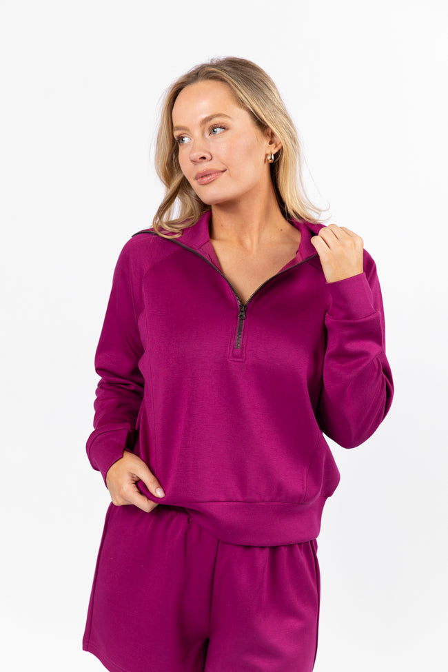 Let's Just Stay Plum Quarter Zip Knit Pullover Kalee Rogers X Pink Lily FINAL SALE