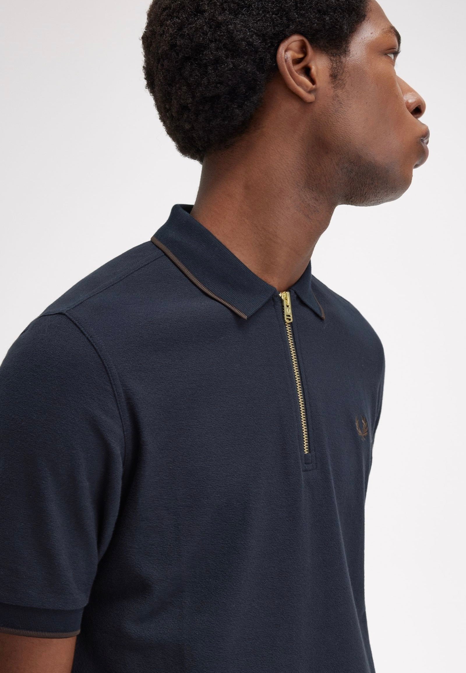 Fred Perry - Crepe Pique Zip Neck Navy - Polo Sale Tumblr