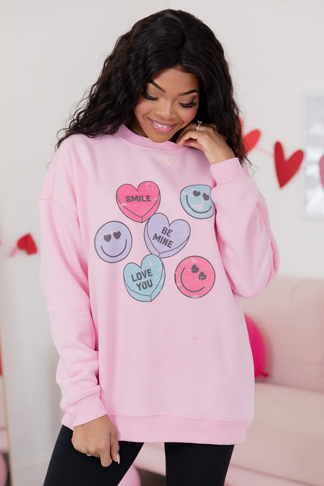 Candy Hearts Light Pink Oversized Graphic Sweatshirt Cheap Sale Finishline