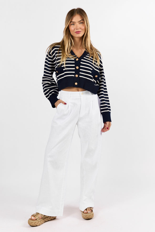 Back In Style Navy and Ivory Striped Cardigan Sale Explore