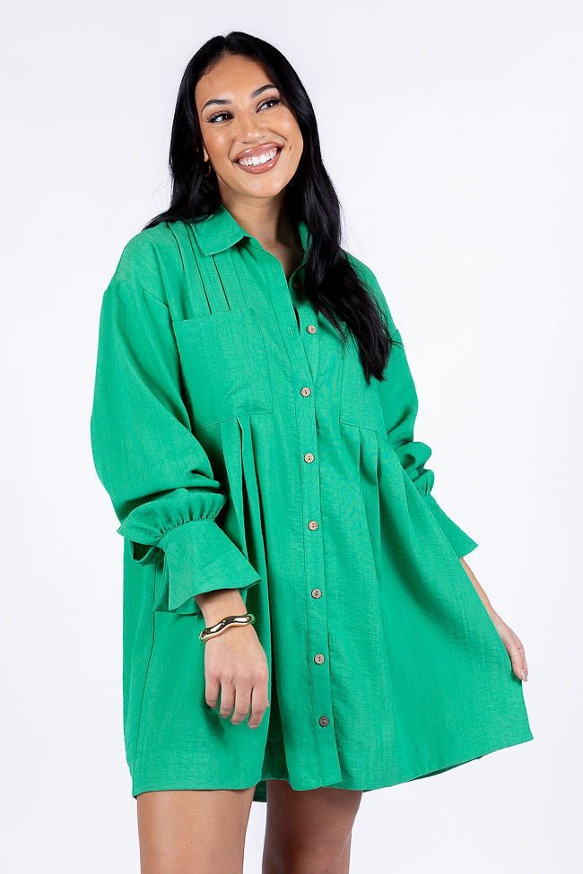 Write This Down Green Button Up Shirt Dress With Credit Card Cheap Pice