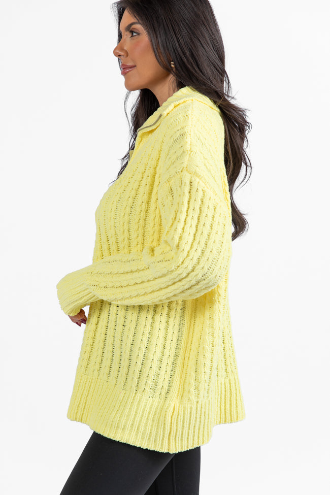 Forever Yours Yellow Cable Knit Chenille Quarter Zip Sweater SALE Shop Offer Cheap Online