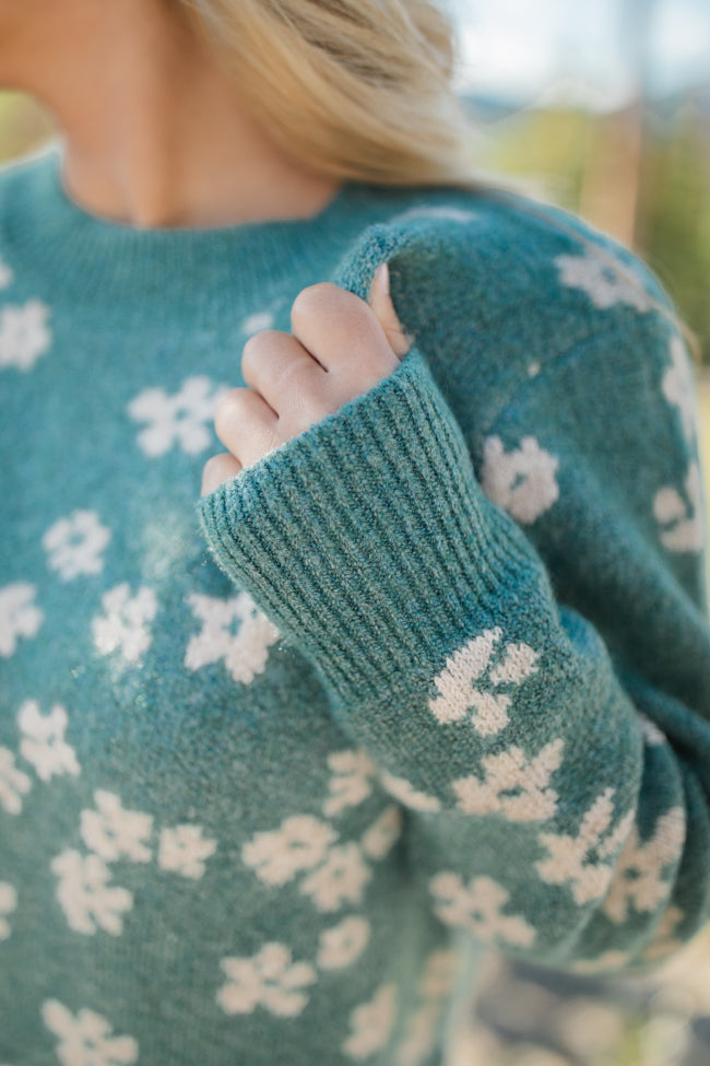 Forget The Rest Sea Green Floral Print Sweater Cheap Extremely