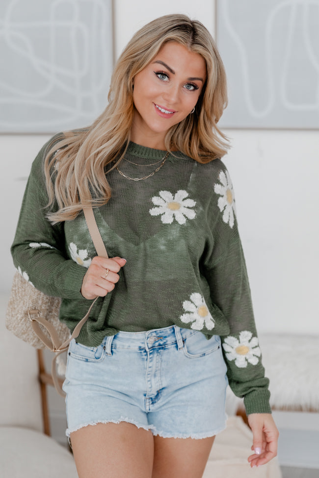 Oops-A-daisy Olive Daisy Print Sweater Sale Pre Order