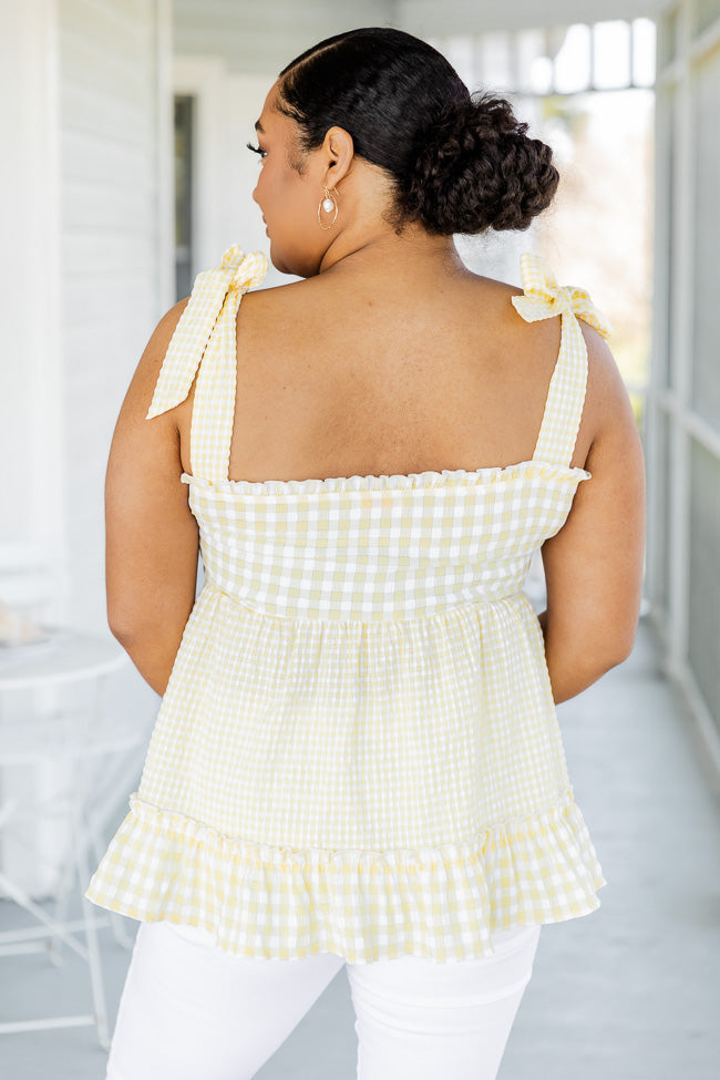 So I've Heard Yellow Gingham Tie Sleeve Tank FINAL SALE