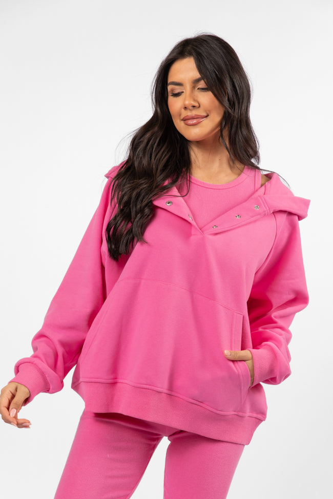 Outta Sight Pink Button Detail Hooded Pullover SALE Limited Edition Online