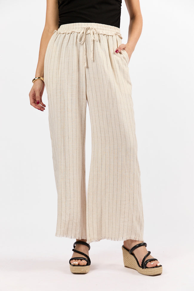 Full Sail Beige Linen Blend Striped Pants Wide Range Of Cheap Online