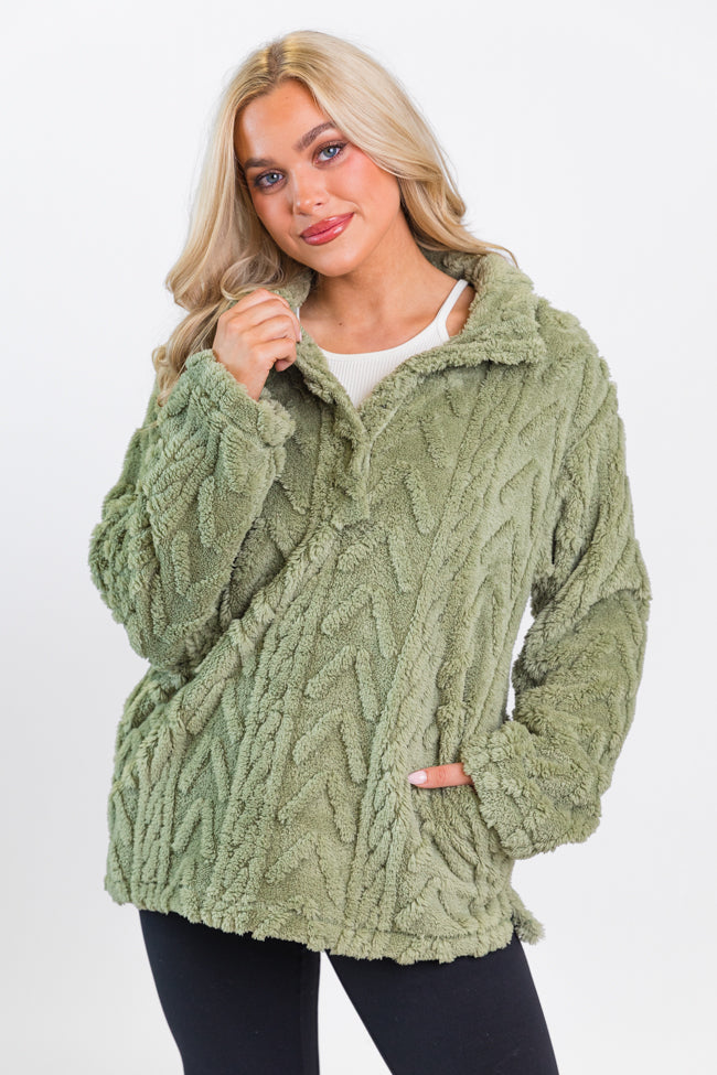 Take The Leap Olive Cable Detail Sherpa Pullover SALE Order Cheap Pice