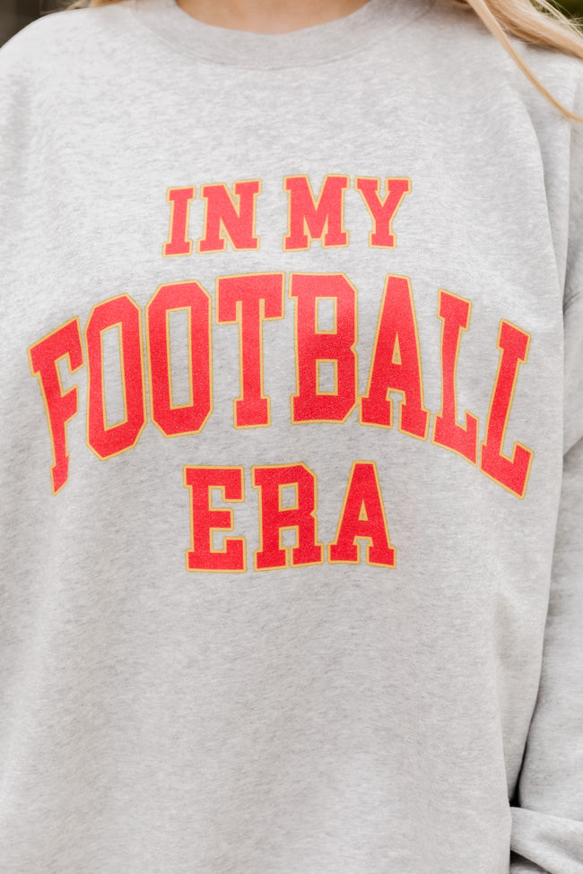 In My Football Era Red Grey Oversized Graphic Sweatshirt Cheap Nicekicks