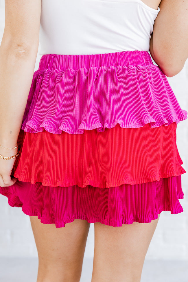 See You At Sunset Pink Colorblock Plisse Tiered Skirt FINAL SALE Free Shipping Online