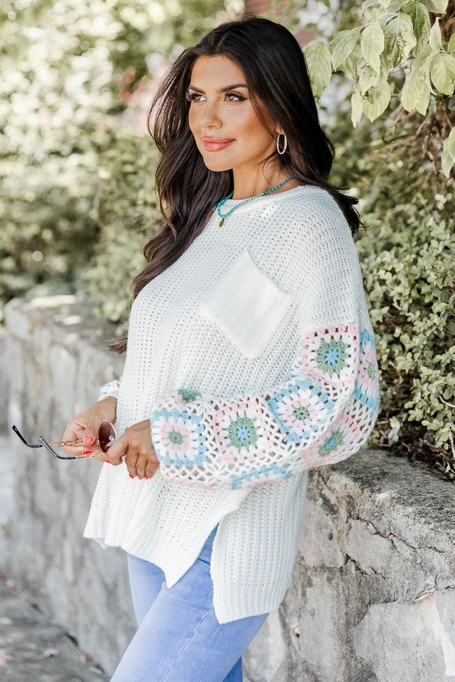 Wanna Be With You Ivory Multi Crochet Sleeve Sweater FINAL SALE Free Shipping Recommend