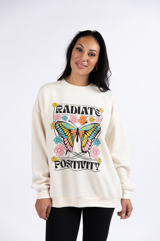 Radiate Positivity Cream Oversized Graphic Sweatshirt Cheap Sale 2025