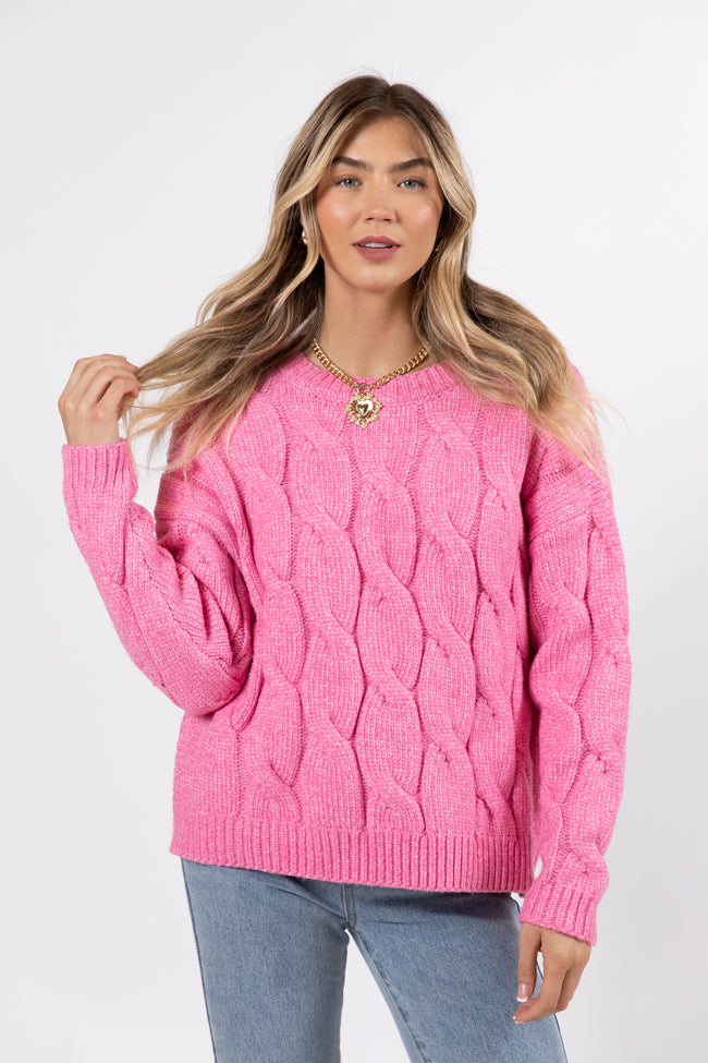 Steer Me Right Pink Oversized Cable Knit Sweater SALE Discount Big Sale