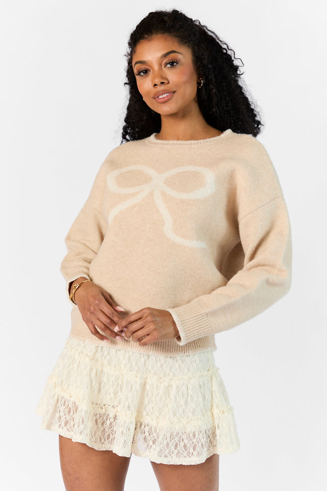 Peek- A-Bow Beige and Ivory Crew Neck Sweater Cheap Exclusive