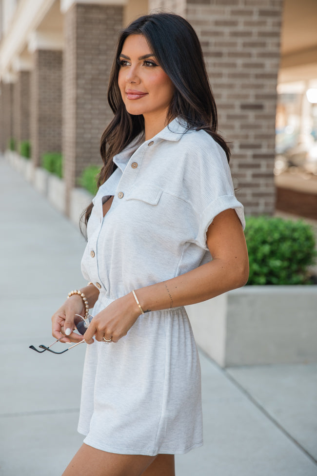 Plain As Day Grey Button Up Collared Romper Online Online Original